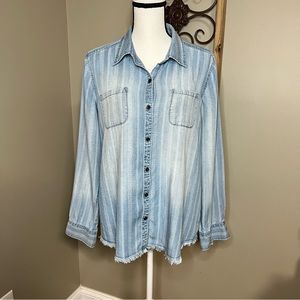 Natural Reflection Denim-Style Button Front Shirt • Size M